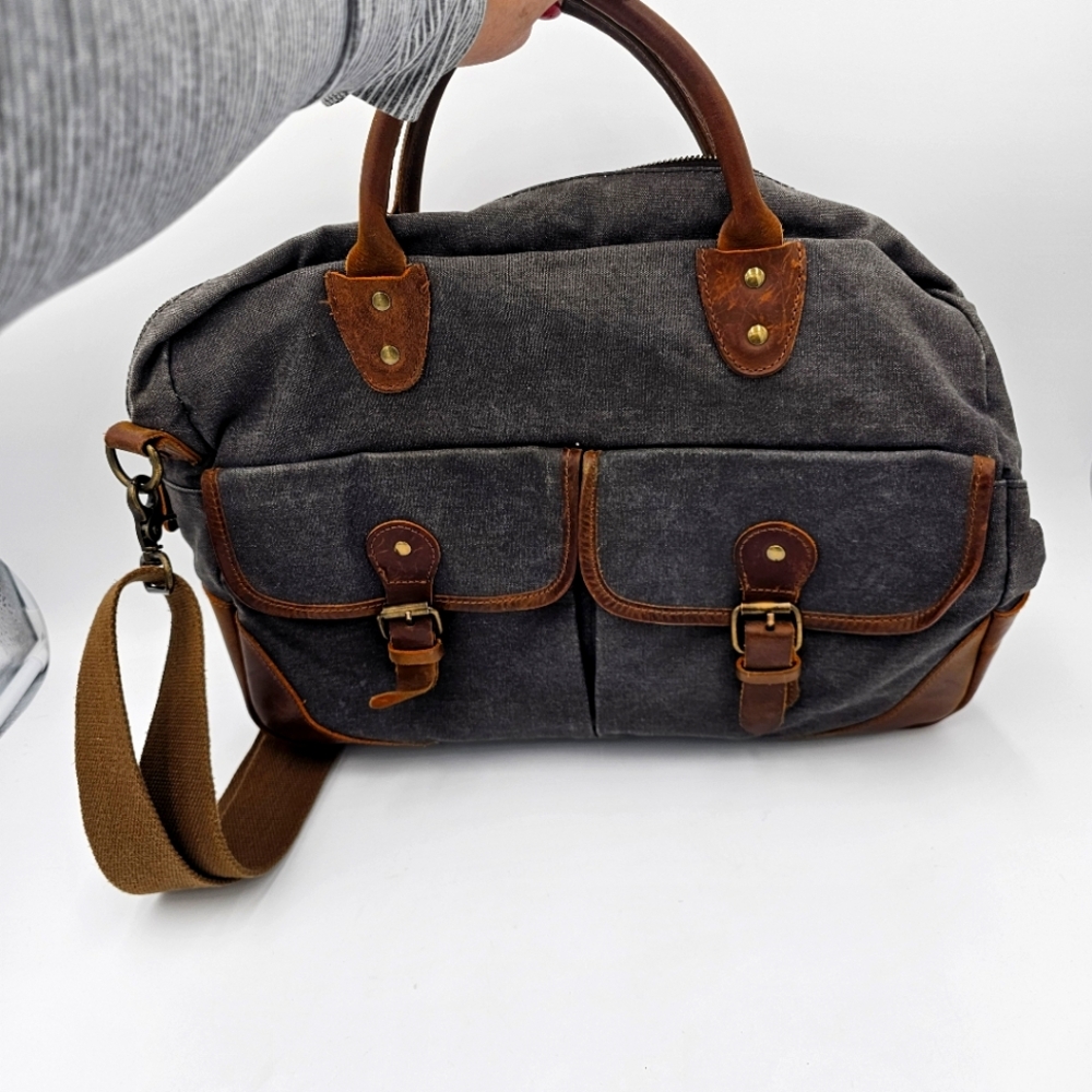 S-ZONE Canvas Leather Messenger Bag - Fits 15.6" Laptop